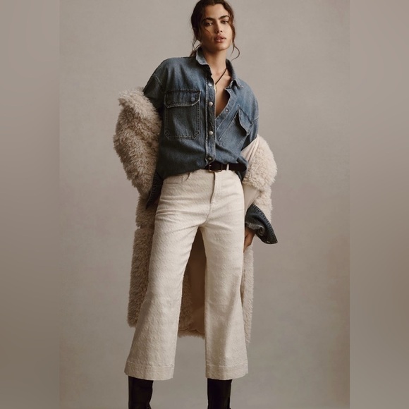 Pilcro Denim - NWT Anthro Pilcro The Skipper High-Rise Crop Wide-Leg Jeans 28 Cream Houndstooth